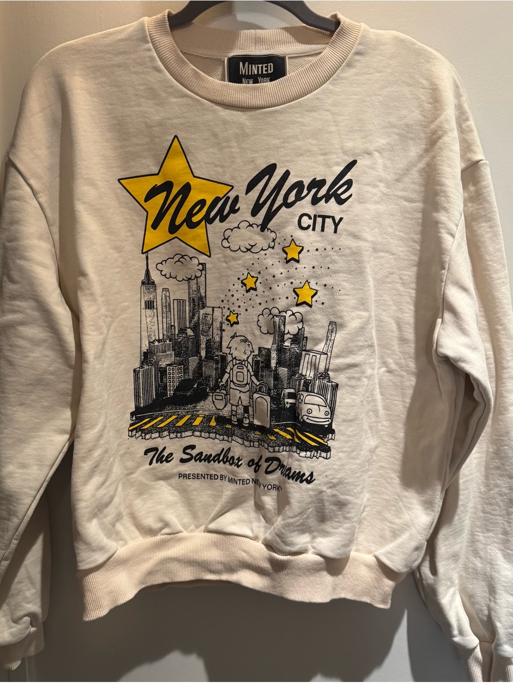 New York City Graphic Sweatshirt - Cream with Yellow Accents- size medium
